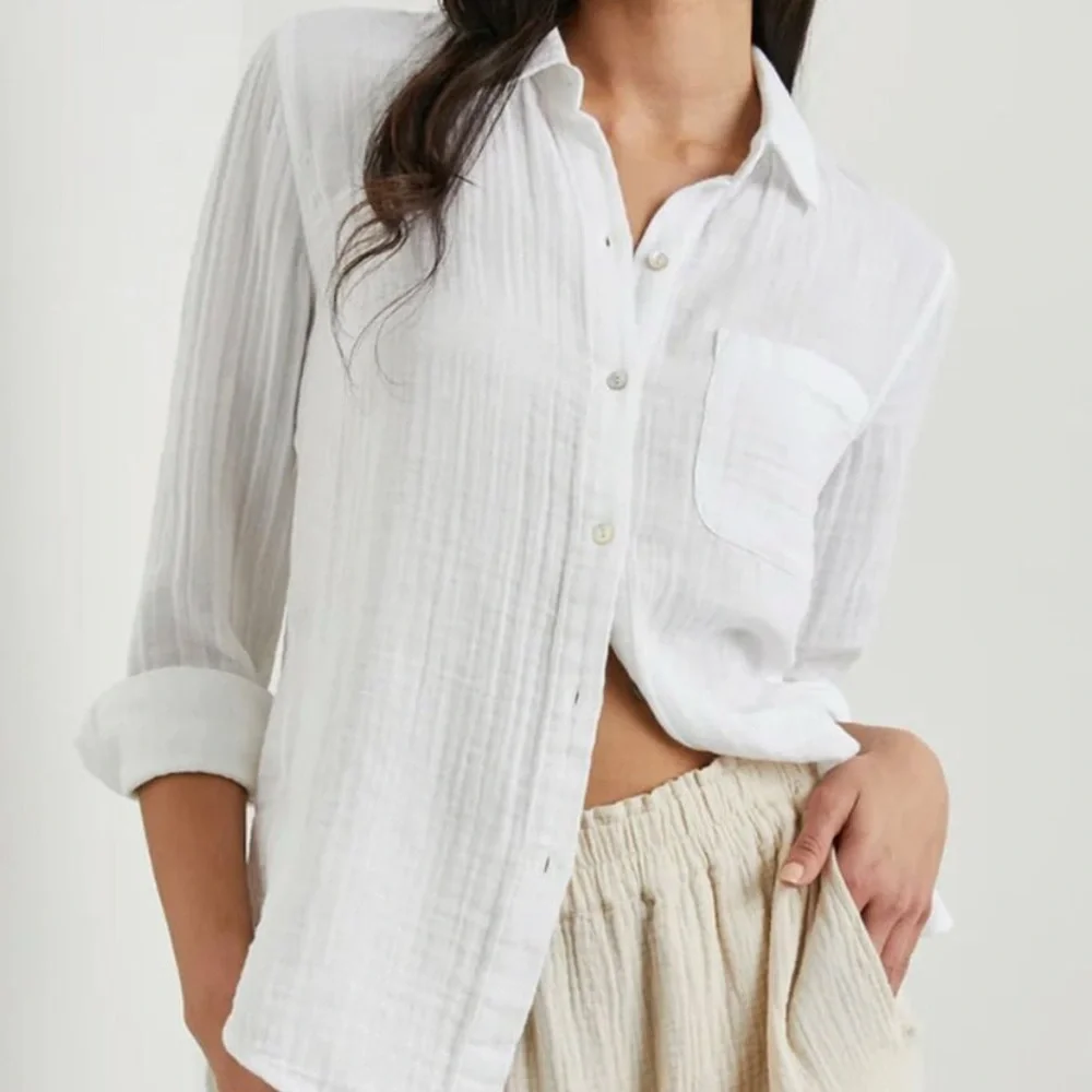 Rails Ellis Shirt XS White Gauze 100% Organic Cotton - Picture 2 of 11